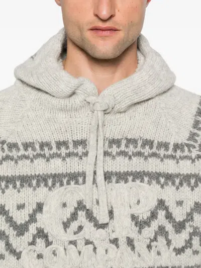 C.p. Company C.p.company Patterned Knitted Hoodie In Gray