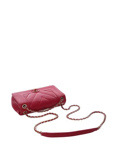 Pre-owned Chanel 2017-2018 Mini Quilted Chevron Sheepskin Mademoiselle Vintage Flap Crossbody Bag In Red