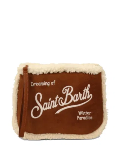 Mc2 Saint Barth Brown Suede Clutch Bag With Beige Fur  In Purple