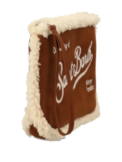 Mc2 Saint Barth Brown Suede Clutch Bag With Beige Fur  In Purple