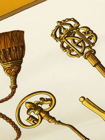 Pre-owned Hermes 1986-1998 Keys Les Cles Silk Scarf Scarves In White