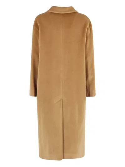 Tagliatore Beige Wool Overfit Coat In Brown