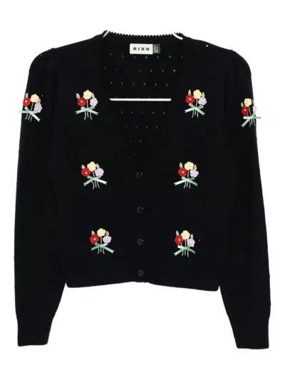Rixo London Womens Ditsy Bud Deep Navy Merinda Bouquet Wool Cardigan In Black
