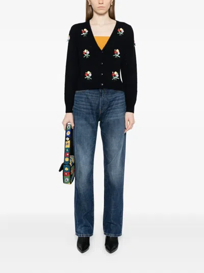 Rixo London Womens Ditsy Bud Deep Navy Merinda Bouquet Wool Cardigan In Black