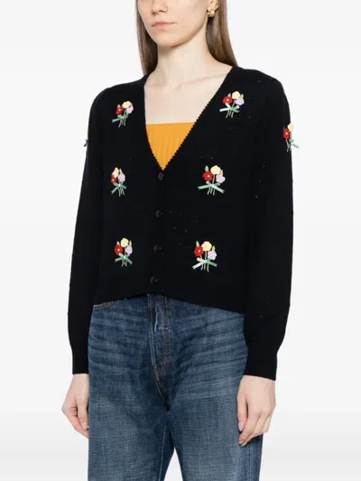 Rixo London Womens Ditsy Bud Deep Navy Merinda Bouquet Wool Cardigan In Black