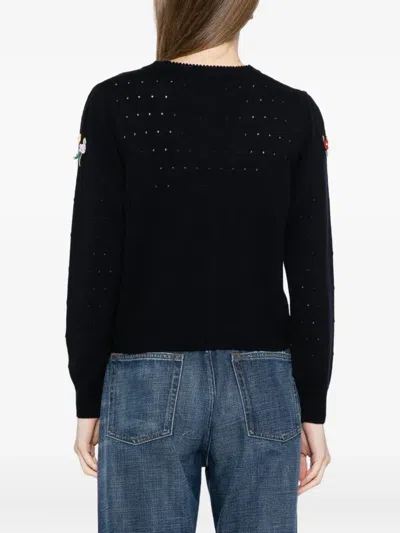 Rixo London Womens Ditsy Bud Deep Navy Merinda Bouquet Wool Cardigan In Black