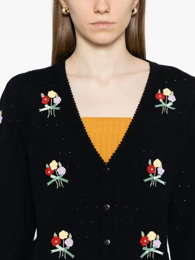 Rixo London Womens Ditsy Bud Deep Navy Merinda Bouquet Wool Cardigan In Black