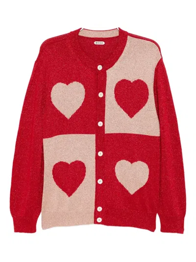 Bode Long-sleeved Knitted Cardigan In Red