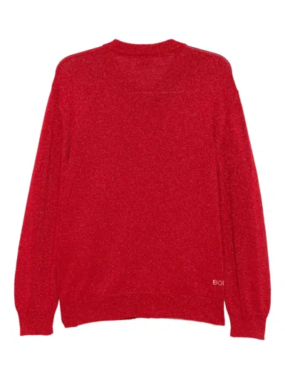 Bode Long-sleeved Knitted Cardigan In Red