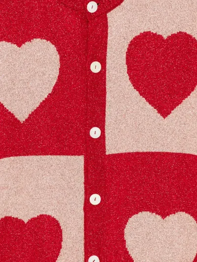 Bode Long-sleeved Knitted Cardigan In Red