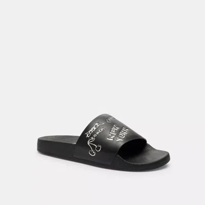 Coach Pool Slide With Sketch Print In Black