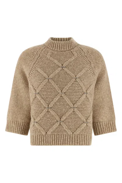 Peserico Diamond Pattern Knit Sweater With Raglan Sleeves In Brown