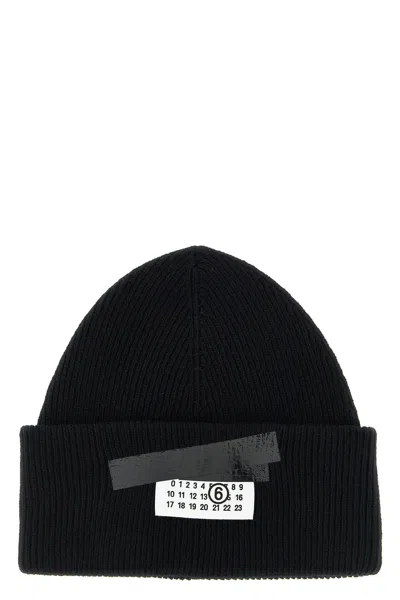 Mm6 Maison Margiela Ribbed Beanie With Logo Tag In Black