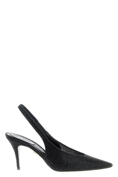René Caovilla Textured Slingback Pump Pointed Toe In Black