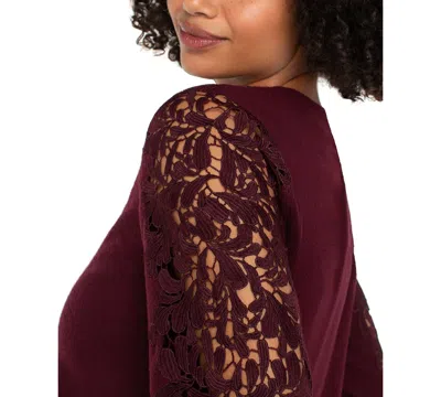 Liverpool Los Angeles Lace Trim Crewneck Sweater In Burgundy