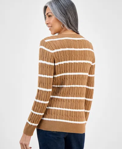 Style & Co Women's Cotton Cable-knit Crewneck Sweater, Created For Macy's In Brown