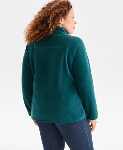 Style & Co Plus Size Solid Polar Fleece Zip-front Jacket, Exclusively At Macy's In Green