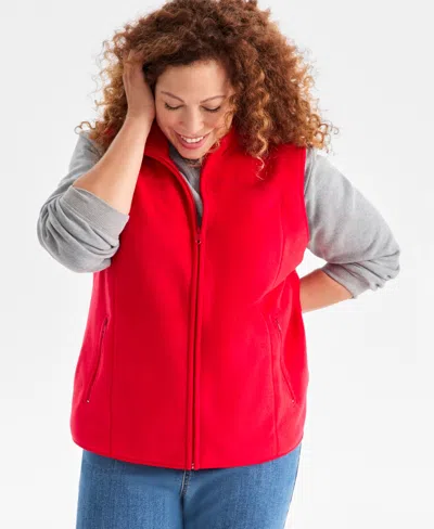 Style & Co Plus Size Solid Polar Fleece Vest, Exclusively At Macy's In Red