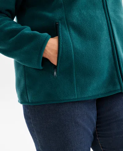 Style & Co Plus Size Solid Polar Fleece Zip-front Jacket, Exclusively At Macy's In Green