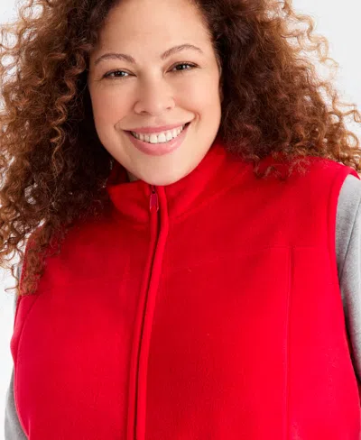 Style & Co Plus Size Solid Polar Fleece Vest, Exclusively At Macy's In Red