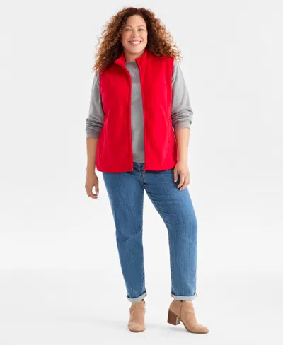 Style & Co Plus Size Solid Polar Fleece Vest, Exclusively At Macy's In Red