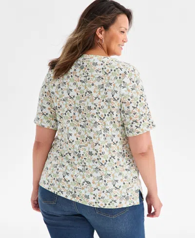 Style & Co Plus Size Scoop-neck Long-sleeve Top, Exclusively For Macy's In Multi