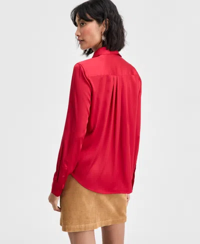 On 34th Women's Button-front Long-sleeve Satin Utility Shirt, Created For Macy's In Red