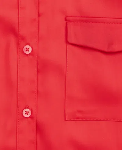 On 34th Women's Button-front Long-sleeve Satin Utility Shirt, Created For Macy's In Red