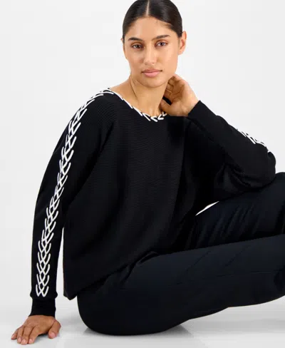 T Tahari Whipstitch Boat Neck Dolman Sleeve Sweater In Multi