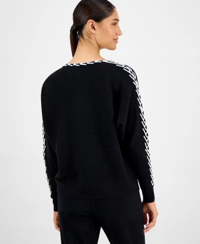 T Tahari Whipstitch Boat Neck Dolman Sleeve Sweater In Multi