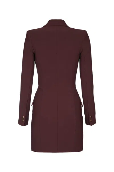Elisabetta Franchi Midi Dress With Long Sleeves And Chain In Burgundy