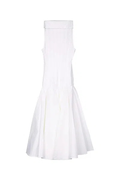 Jacquemus Triana Paneled Pleated Cotton-poplin Midi Dress In White