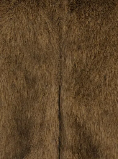 Msgm Beige Fur Jacket With Spread Collar And Front Concealed Closure In Ecofur Woman In Brown