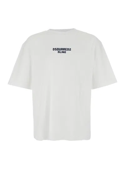 Dsquared2 Men White Crewneck T-shirt With Logo Lettering On The Front In Cotton Man In White