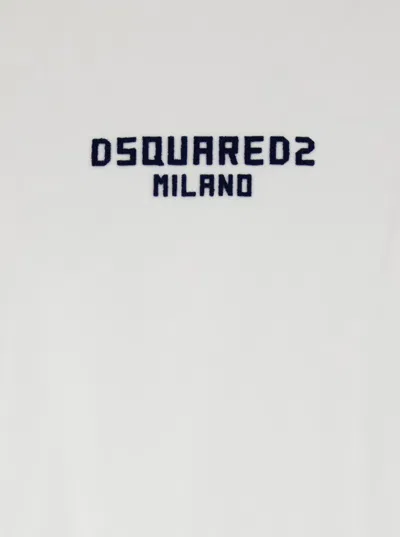 Dsquared2 Men White Crewneck T-shirt With Logo Lettering On The Front In Cotton Man In White
