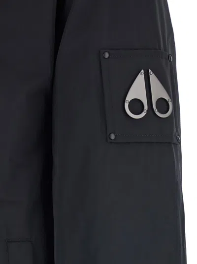 Moose Knuckles Roland Black Reversible Sweatshirt With Drawstring Hood And Logo Plaque On The Sleeve In Tech Fabric In Black