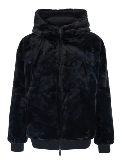 Moose Knuckles Roland Black Reversible Sweatshirt With Drawstring Hood And Logo Plaque On The Sleeve In Tech Fabric In Black