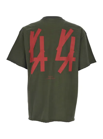 44 Label Group Green Crewneck T-shirt With Dropped Shoulders And Logo Print On Front And Rear In Cotton Man In Green
