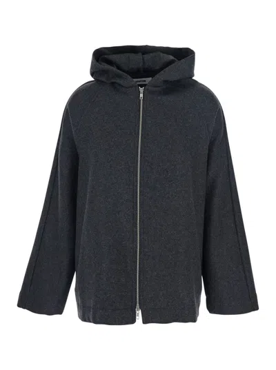 Grifoni Grey Jacket With Fixed Hood And Zip-up Fastening In Wool Blend Woman In Gray