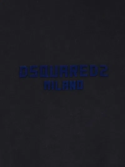 Dsquared2 Men Black Crewneck T-shirt With Logo Lettering On The Front In Cotton Man In Black