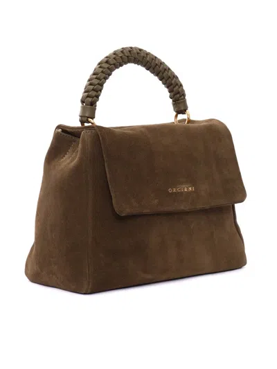 Claudio Orciani Structured Calf Leather Handbag With Polished Finish In Green