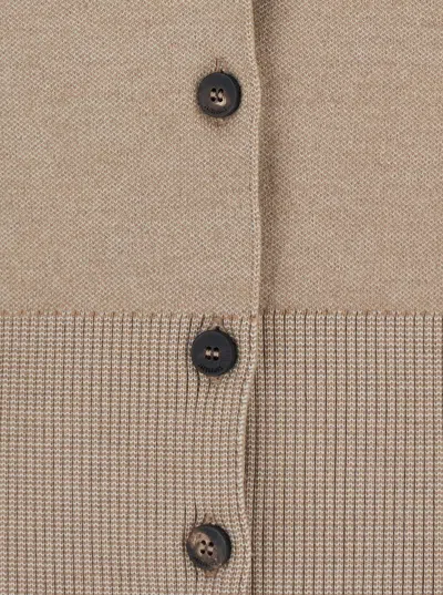 Jacquemus Le Gilet Doppio Beige Cardigan With Round Neck And Ribbed Trims In Wool Blend Stretch Woman In Brown