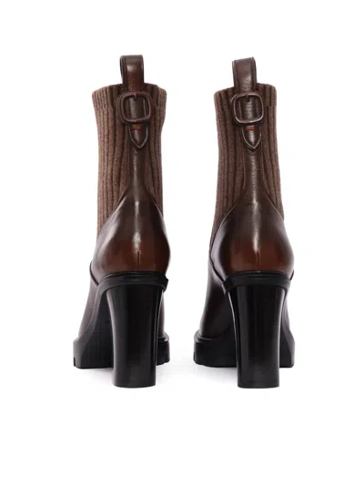 Santoni Pointed Toe Ankle Boots With Sock-like Collar In Brown