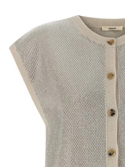 Haikure Cap Sleeve Mesh Vest With Ribbed Hem In Neutral