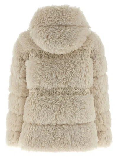 Moncler Verie Teddy Hooded Short Down Jacket In Neutral
