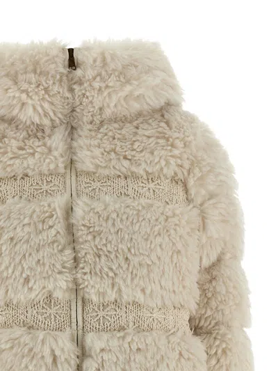 Moncler Verie Teddy Hooded Short Down Jacket In Neutral