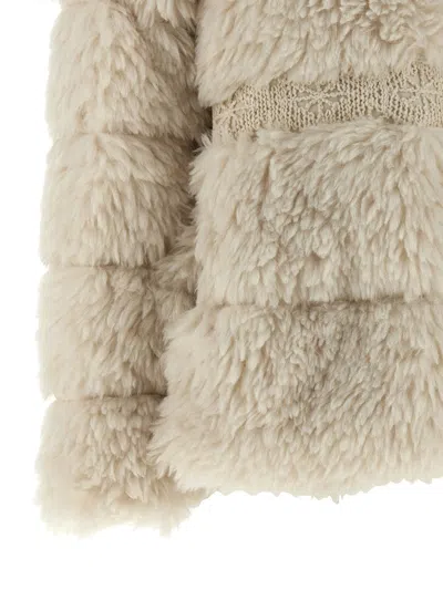 Moncler Verie Teddy Hooded Short Down Jacket In Neutral