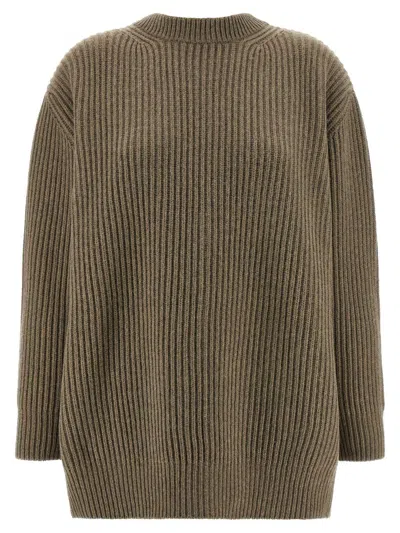 Mm6 Maison Margiela Oversized Wool Blend Sweater With Crew Neck In Green