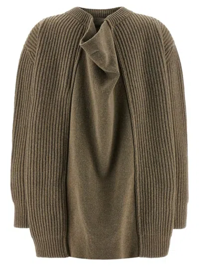 Mm6 Maison Margiela Oversized Wool Blend Sweater With Crew Neck In Green