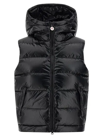 Perfect Moment Hooded Sleeveless Quilted Vest Pockets In Black